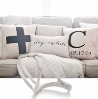 Monogram & Date Pillow Cover - Linen and Ivory